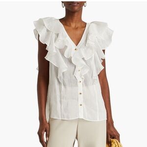 AJE Michelle White Linen And Silk Ruffle Blouse. Size 12. $275